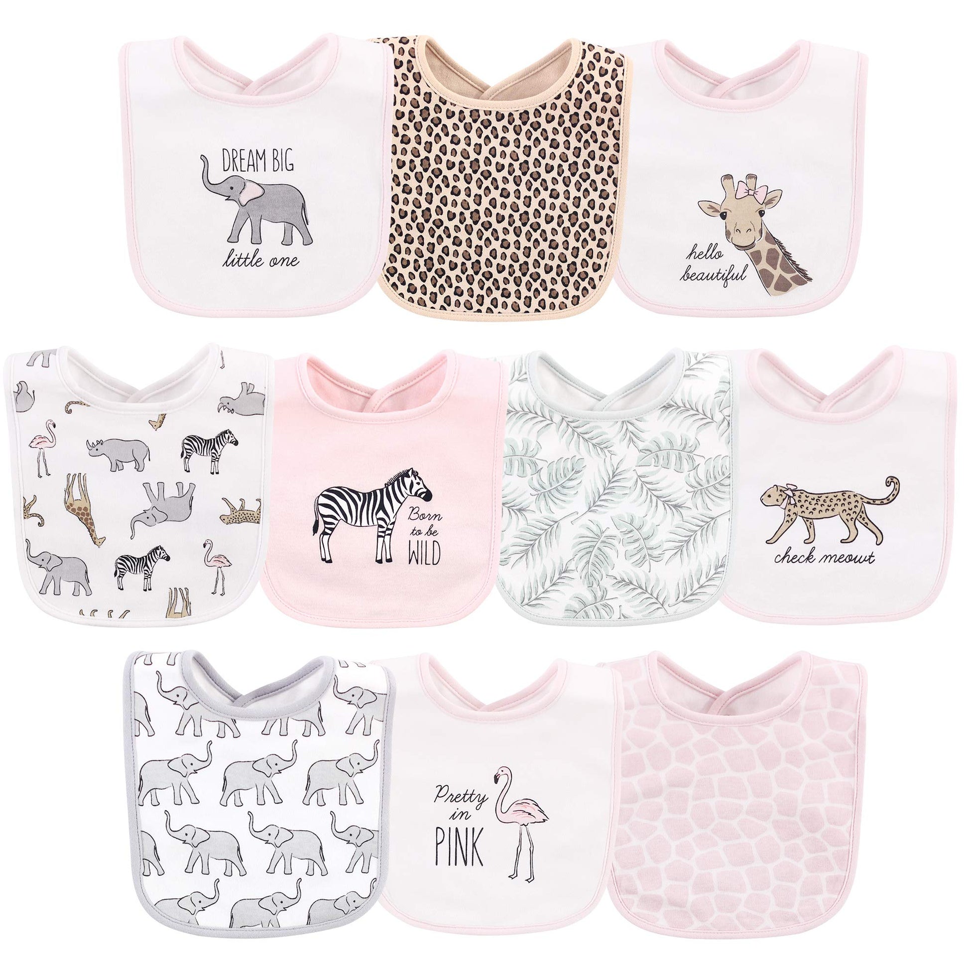 Hudson Baby Baberos unisex de algodón para bebé, safari rosa moderno, talla única