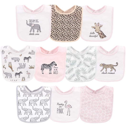 Hudson Baby Baberos unisex de algodón para bebé, safari rosa moderno, talla única