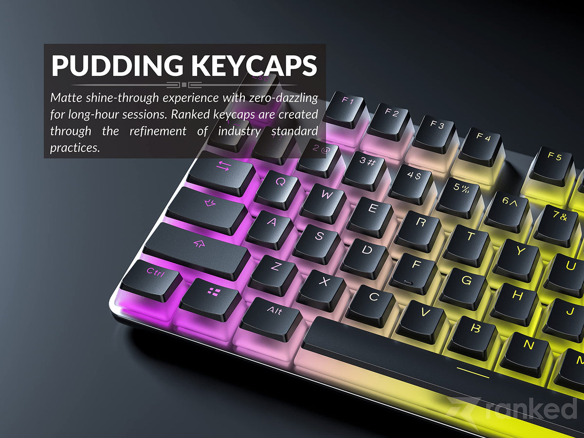 Teclas PBT Ranked Negro Diseño Translúcido para Teclado Mecánico RGB Juegos Perfil OEM 112 ANSI e ISO