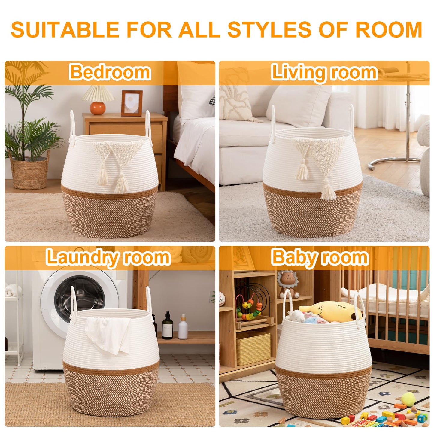 OIAHOMY Cesta para Mantas de 80L con Asa, Cesta de Almacenamiento para Sala de Estar, Cesta de Lavandería para Ropa, Toallas, Almohadas, Almacenamiento de Juguetes para Niños y Perros, Cesta de Bebé