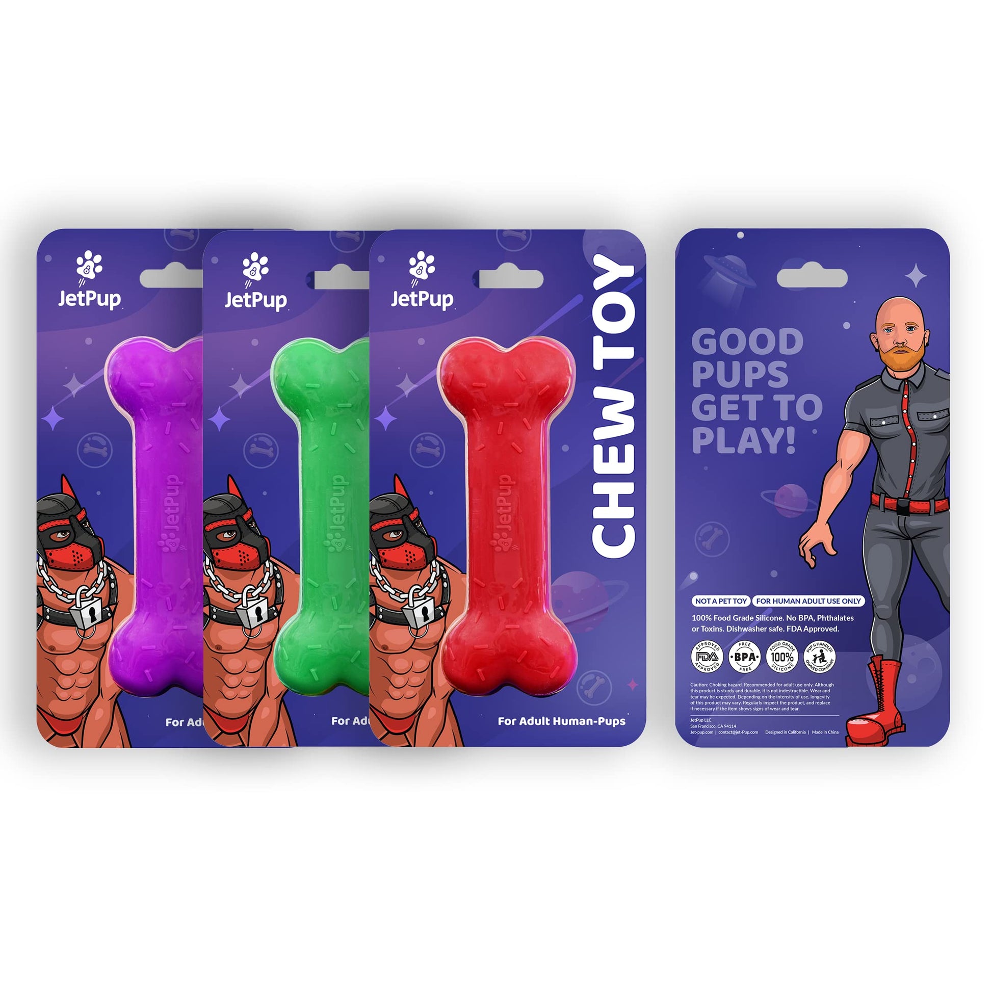 JetPup - Juguete para masticar para cachorros humanos (hueso morado)