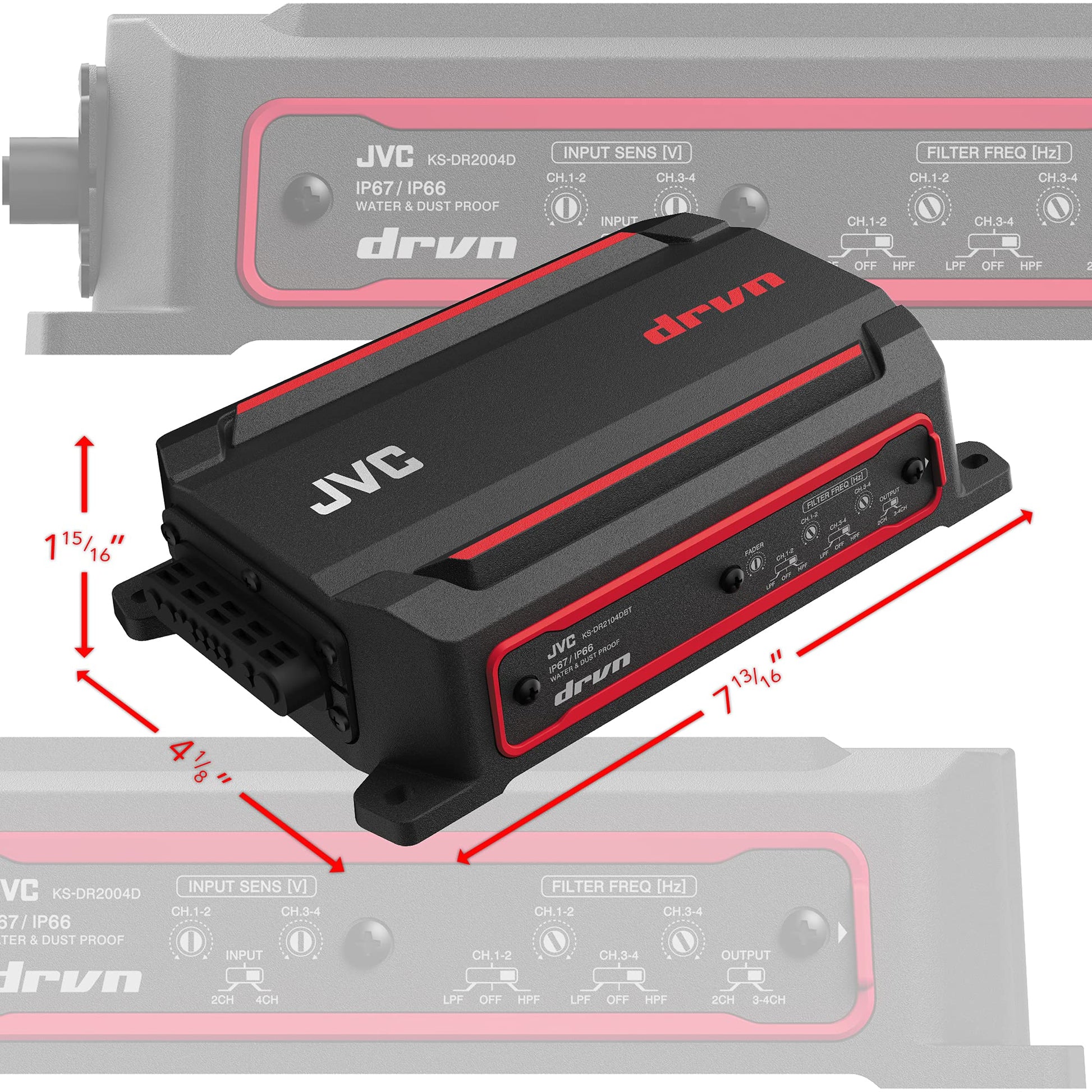 Amplificador Compacto JVC Ks-Dr2104Dbt 600 Vatios Bluetooth resistente al Agua, Polvo y Óxido para Marine, ATV y Powersport