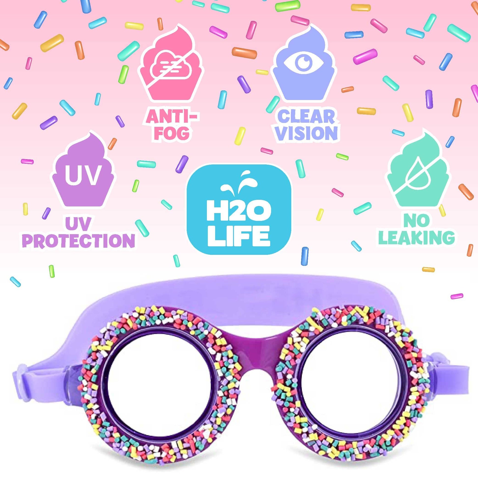 H2O Life - Anteojos de natación para niños y niñas, para protección de la vista (OS, rocío púrpura)