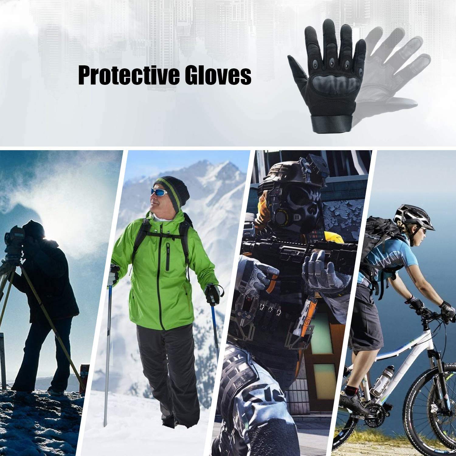 Guantes de Moto AOYOMO Negro Dedo Completo Pantalla Táctil para Hombre Mujer