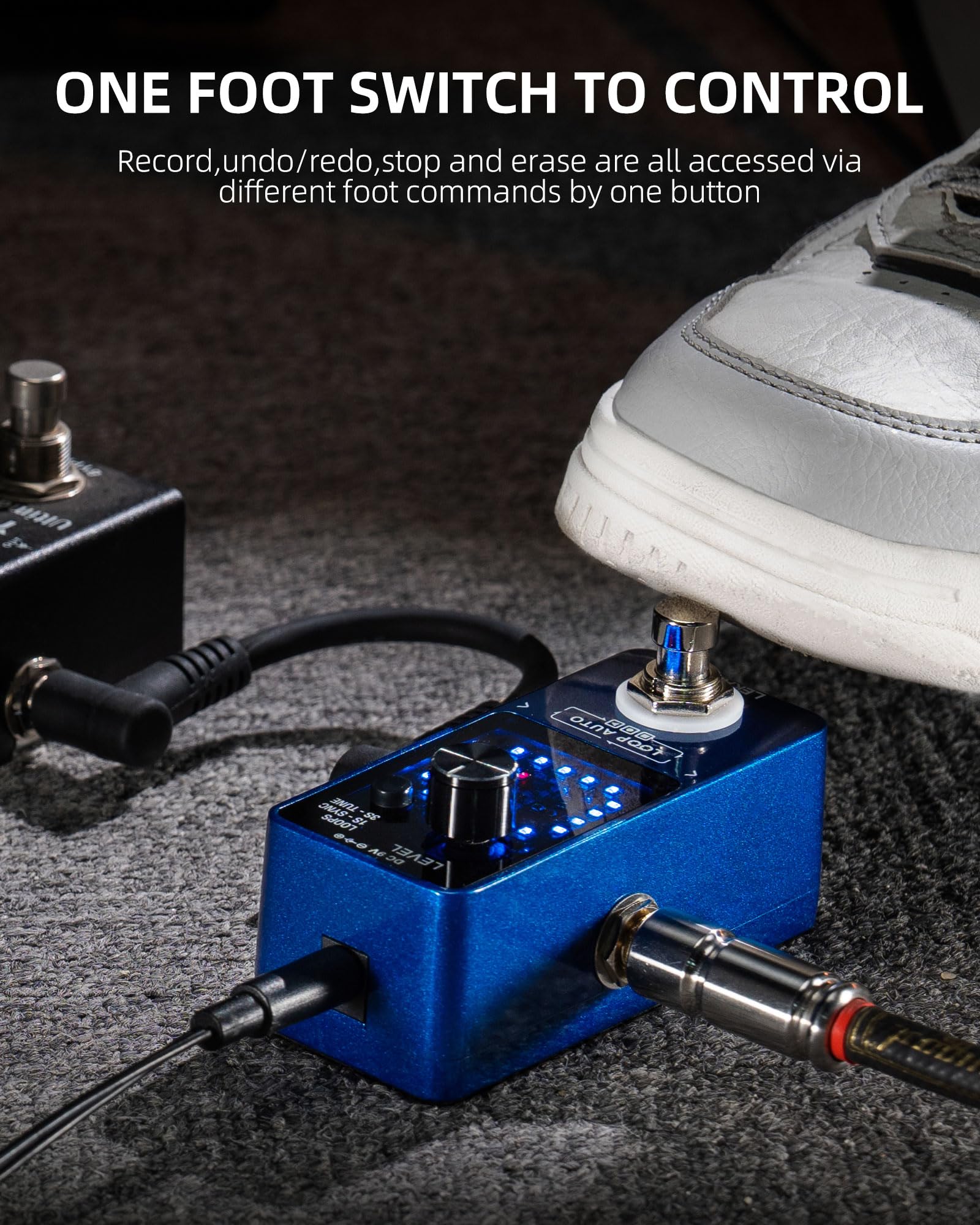 LEKATO - Pedal para guitarra con adaptador de fuente de alimentación de pedal de bucle de 9 V 0.6 A, pedal de bucle de efecto con función SYNC y sintonizador para guitarra eléctrica, 3 bucles, 18