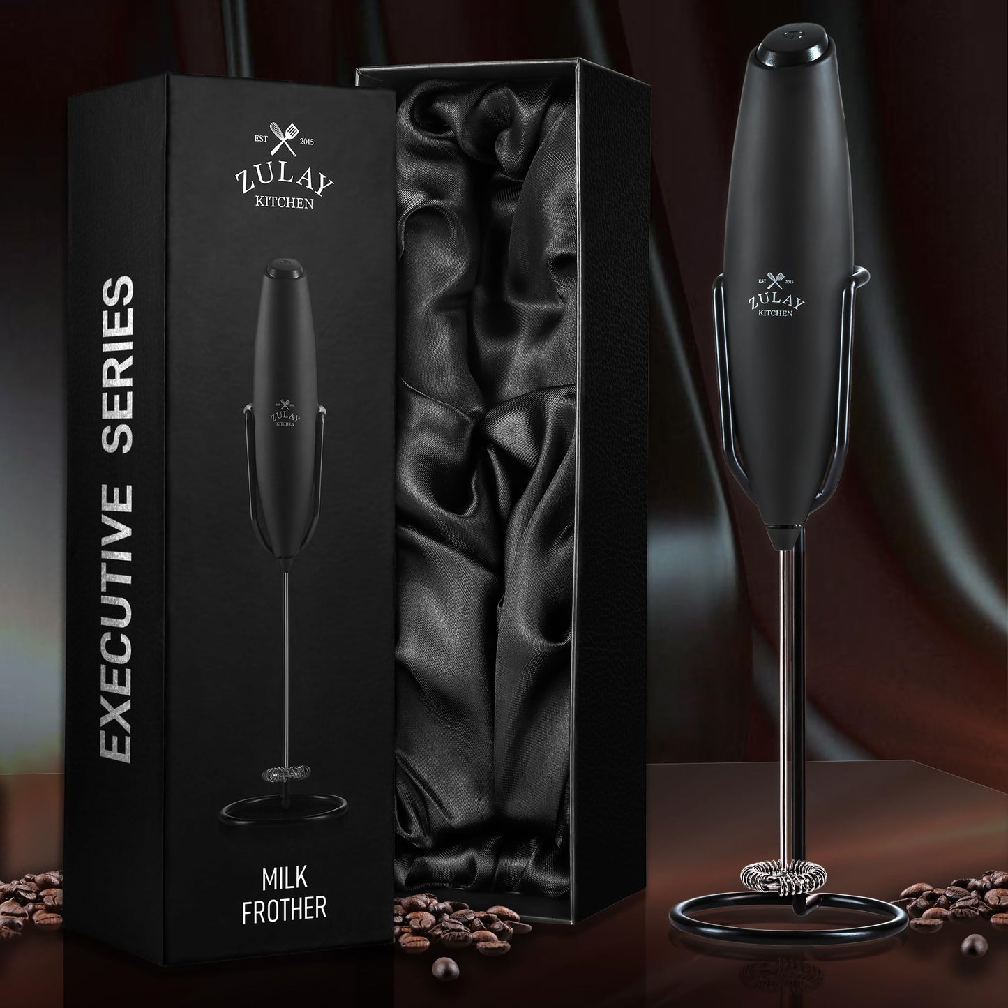Espumador de Leche Zulay Executive Series Ultra Premium Plateado con Soporte Mejorado para Café