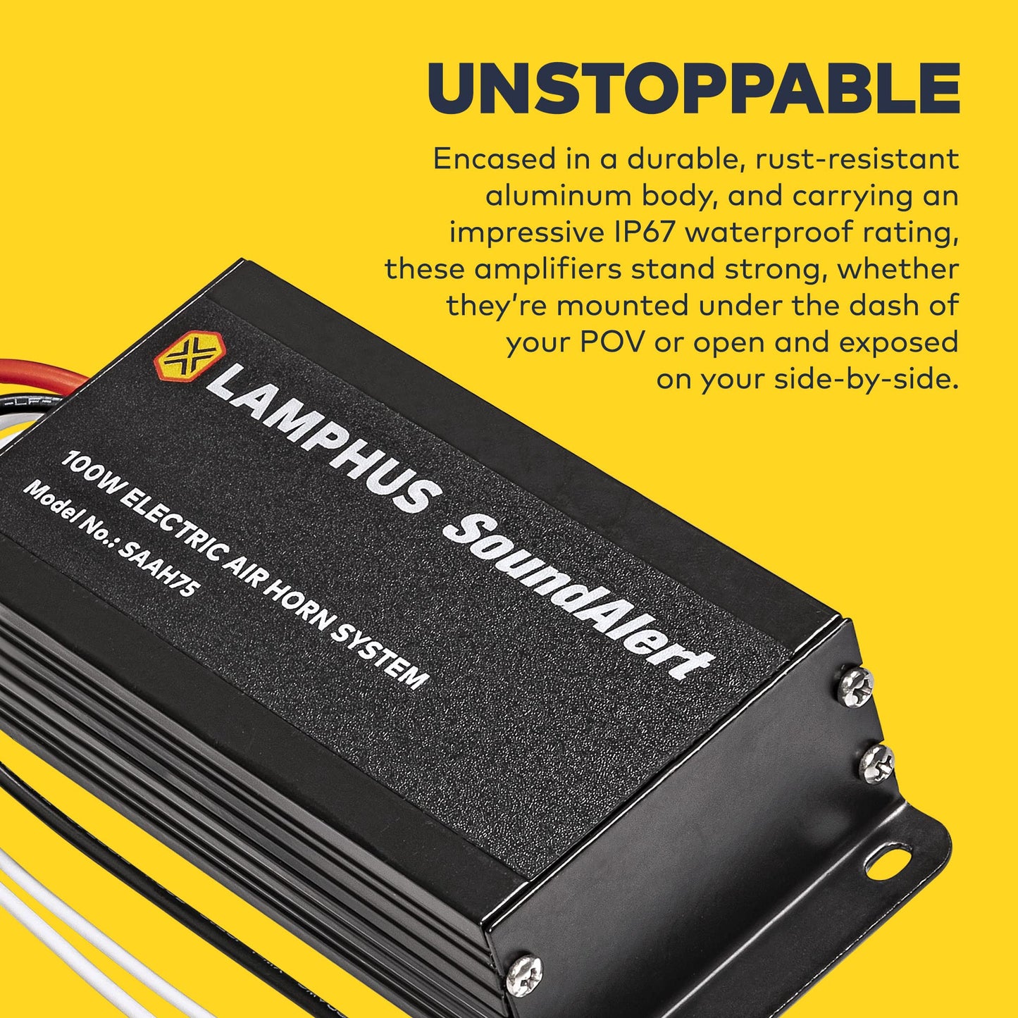 LAMPHUS SoundAlert - Kit de amplificador de bocina de aire de policía de 100 W [altavoz compacto de 120 a 130 dB] [control manual o bybas] [fusible de 10 A protegido] Bocina de aire electrónica para