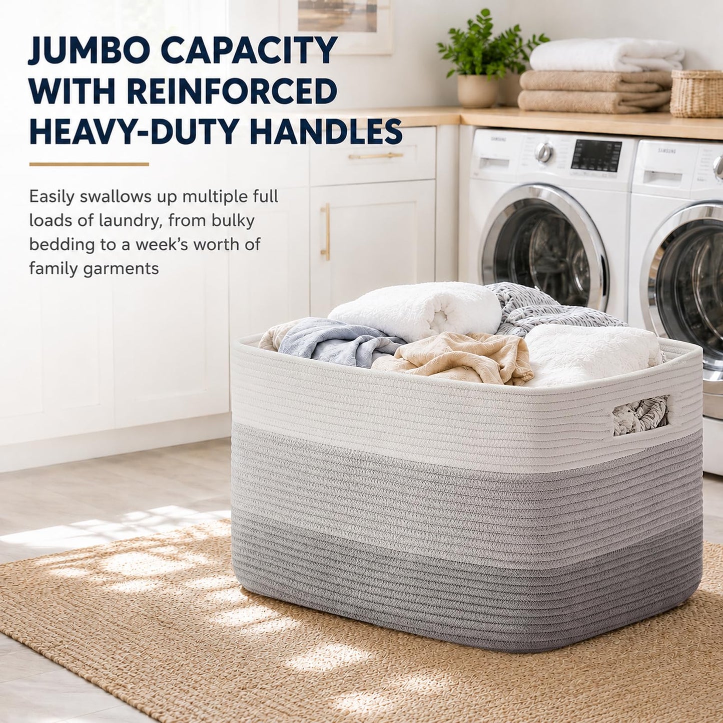 OIAHOMY - Cesta de manta grande, 22 x 17 x 12 pulgadas, cestas tejidas rectangulares para guardería, sala de estar, almacenamiento de juguetes con asa, cestas grandes para organizar, gris degradado