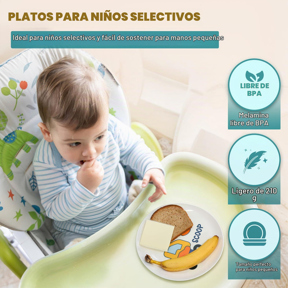 4E's Novelty - Juego de 4 platos de melamina para niños, juego de platos de construcción para niños pequeños, juego de vajilla de personaje de camión con diversión y alegría, sin BPA, vajilla de