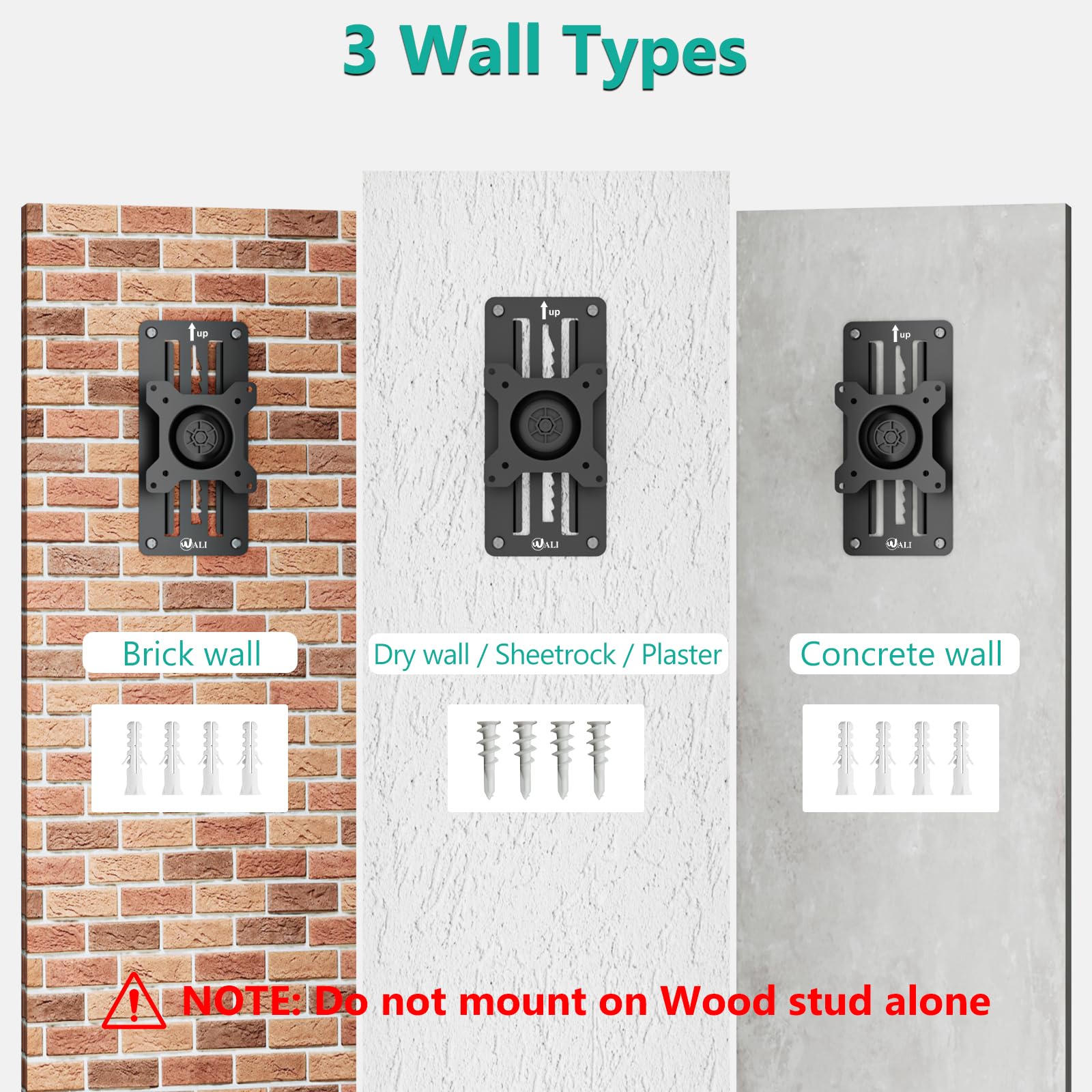 Soporte de Monitor WALI Negro Ajustable para Pared, para Pantallas de 17 a 32 Pulgadas y hasta 8 kg