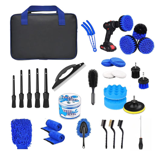 Juego de Cepillos Joschapeau Negro 30 Piezas Limpieza de Coches y Ruedas con Bolsa de Almacenamiento