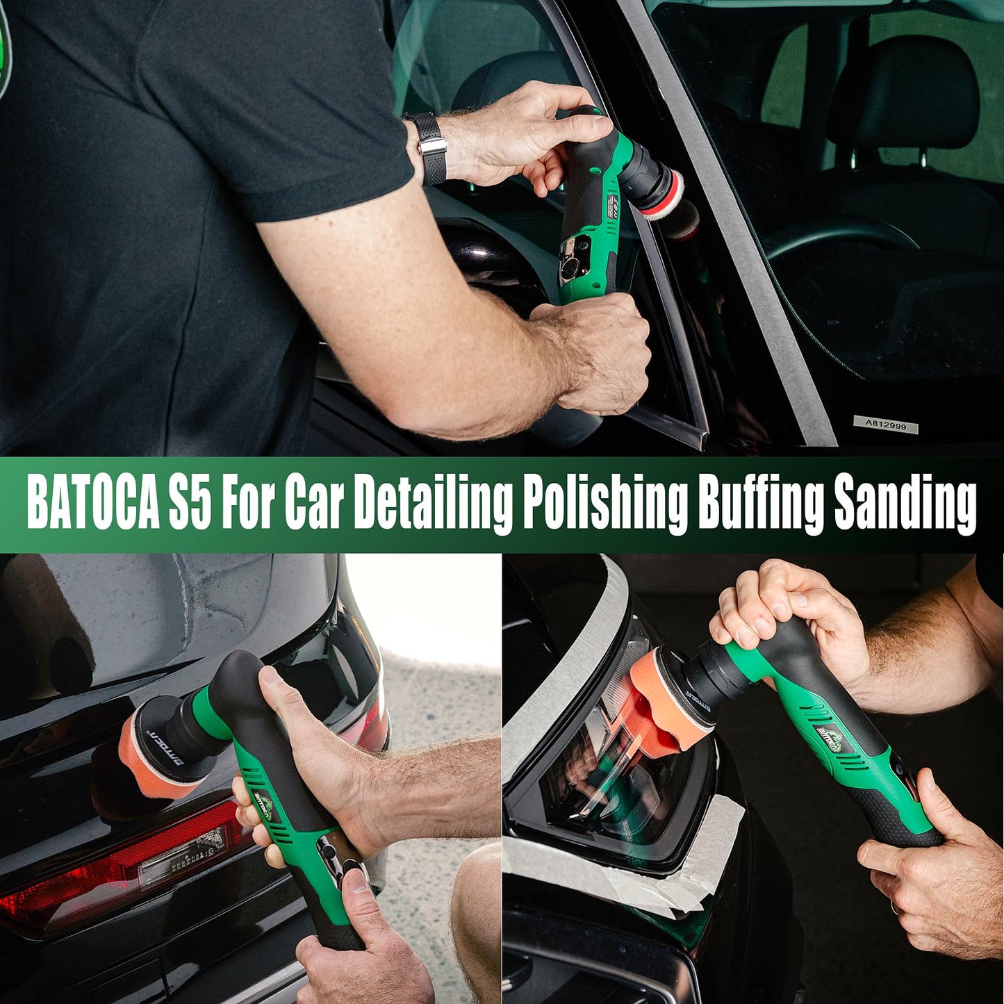 BATOCA S5 - Mini pulidora inalámbrica para coche, doble acción y mini máquina de pulir rotativa, 1 batería de 12 V 2 A con kit de almohadillas para orejas de pulido de 1 pulgada 3 pulgadas para coche