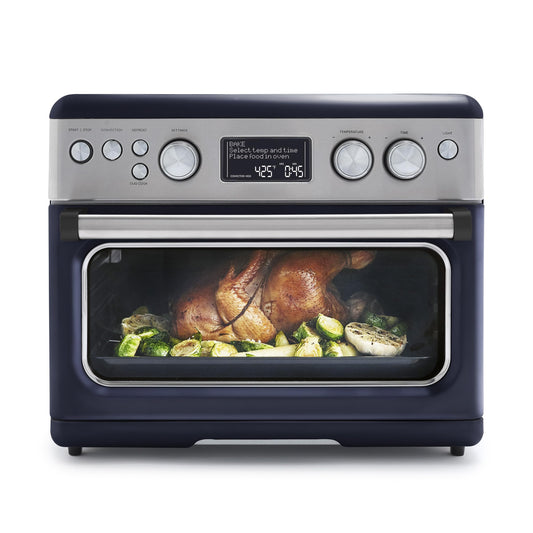 GreenPan Elite - Horno de convección para freír, 13 ajustes preestablecidos fáciles de usar, interior antiadherente sin PFAS, estantes ajustables, charola para hornear, bandeja para pizza, cesta,