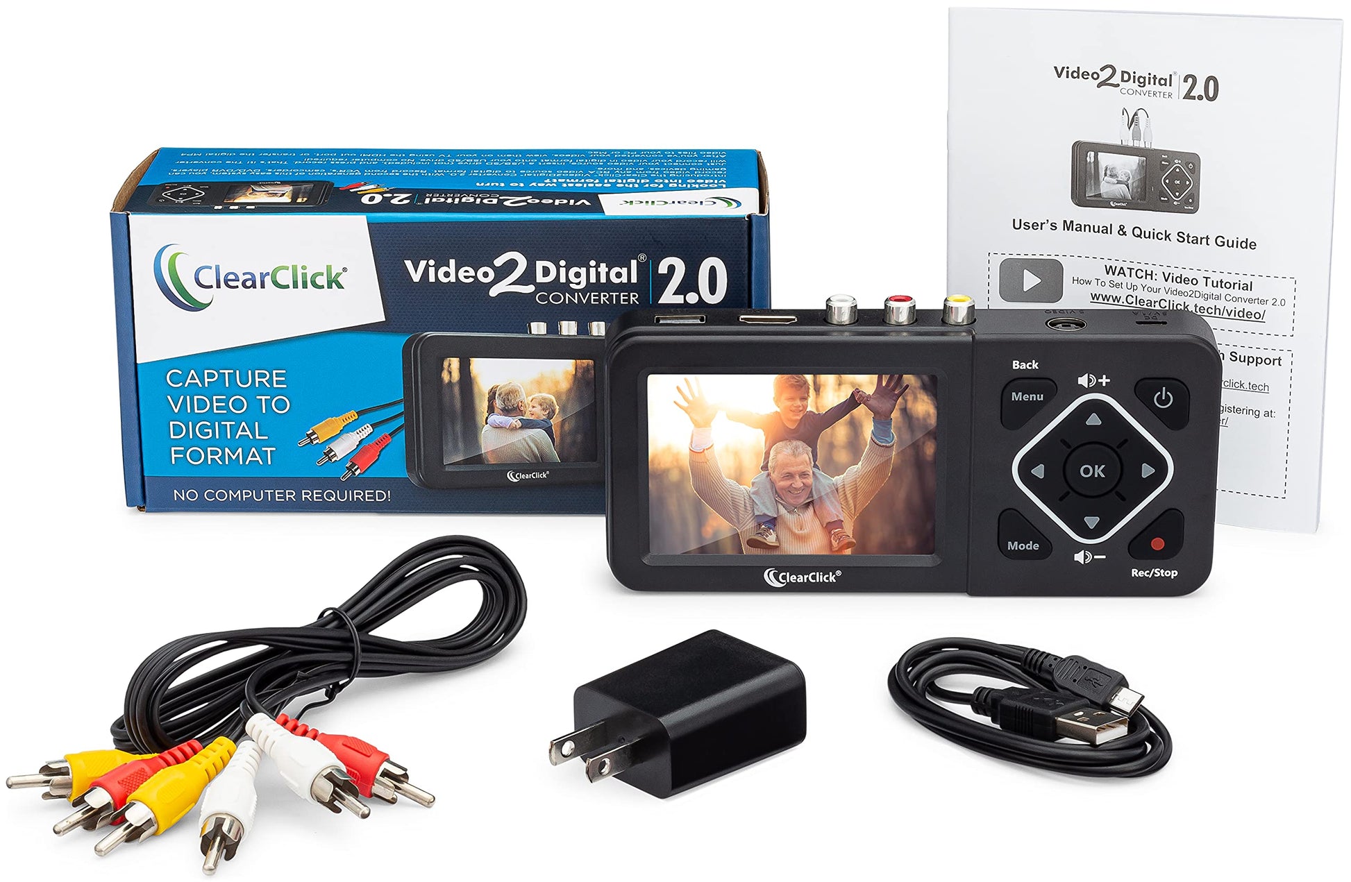ClearClick Video to Digital Converter 2.0 (segunda generación) – Grabar vídeo de VCR's, cintas VHS, AV, RCA, Hi8, videocámara, DVD, sistemas de juegos [Requiere grabadora de vídeo/videocámara y cintas