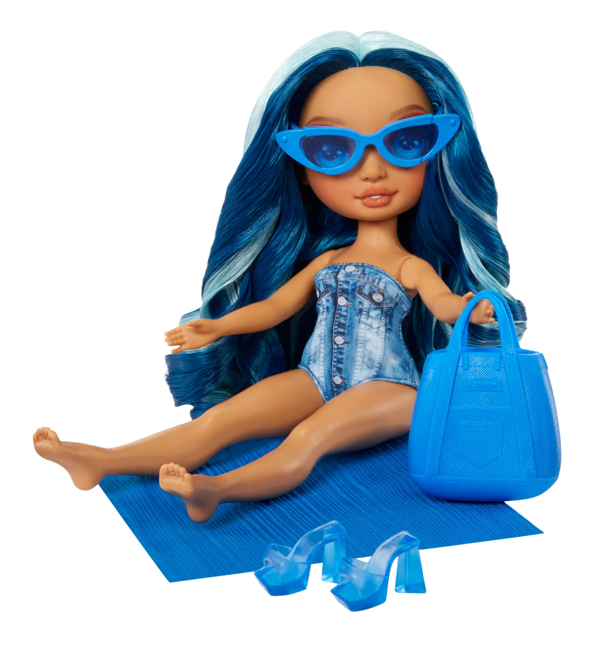 Muñeca Rainbow High Swim & Style Skyler azul con Pareo para niños y niñas