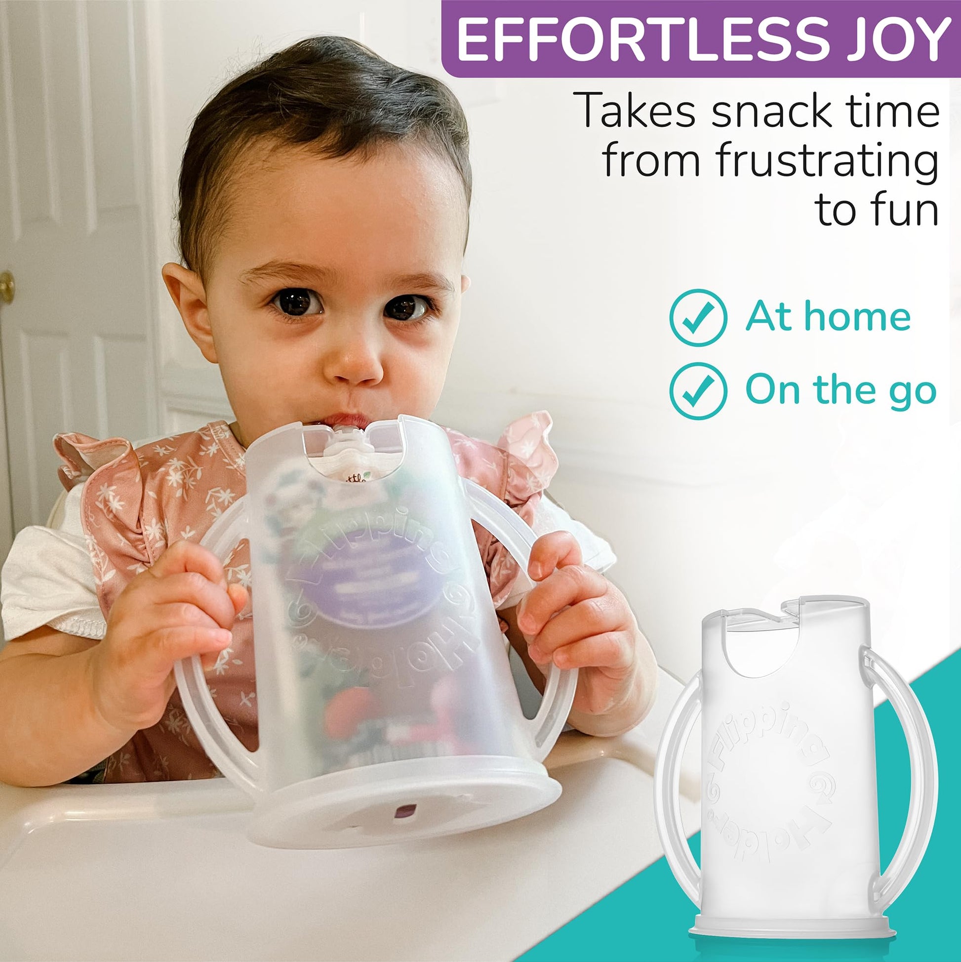 Soporte giratorio a prueba de apretar para niños pequeños, bebés, niños, sin ensuciar, sin apretar, caja de jugo para bebidas y aperitivos con asas de fácil agarre y tapa