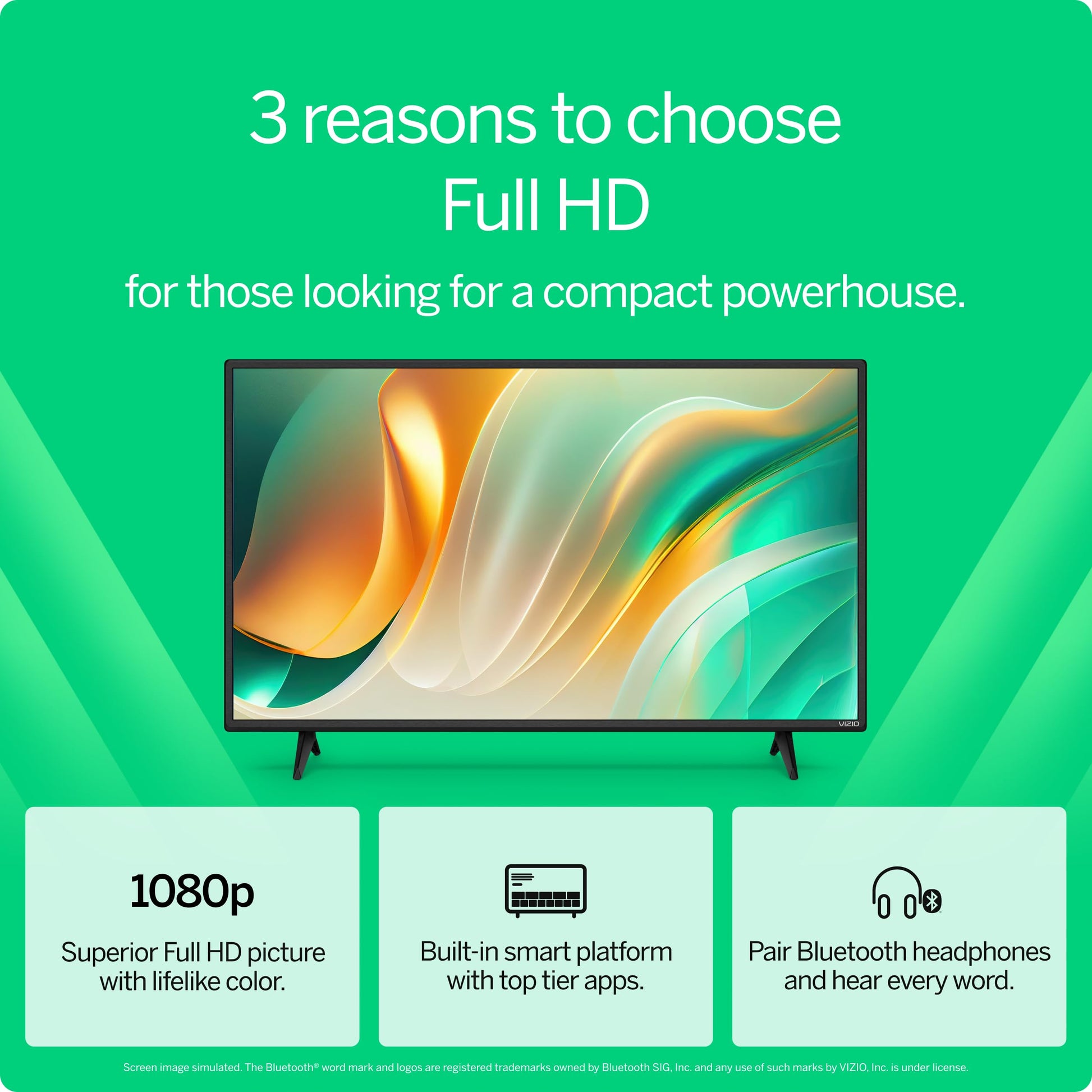 VIZIO - Smart TV Full HD 1080p de 40 pulgadas con DTS Virtual: X, compatibilidad con Alexa, Google Cast integrada, con auriculares Bluetooth (VFD40M-08 nuevo)