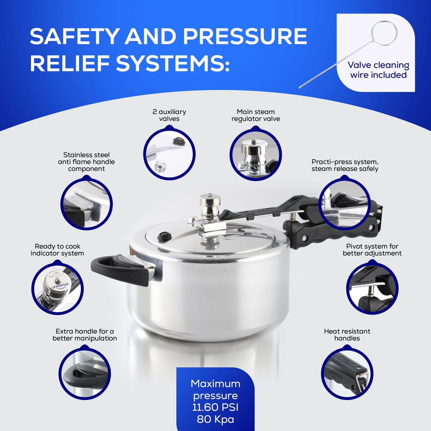 Olla de Presión Universal Aluminio con Sistemas de Seguridad y Asas Resistentes al Calor 4 Litros