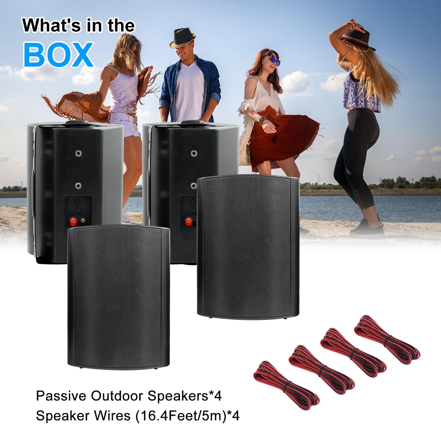 Herdio Bocinas para Exterior,6.5 Pulgadas 800W Altavoces para Exteriores, Resistente al Agua, Adecuado para el hogar, Patio, Terraza,Patio Trasero(4 Altavoces,Negros)