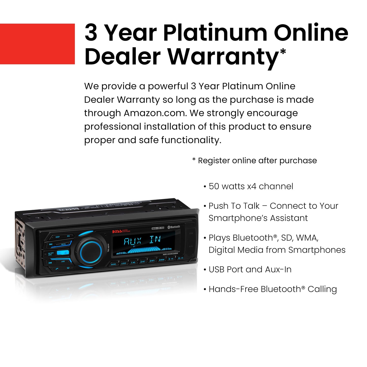 Boss Audio Systems MR1308UABK Single DIN Mechless Bluetooth Enabled MP3 Compatible Solid State Receiver