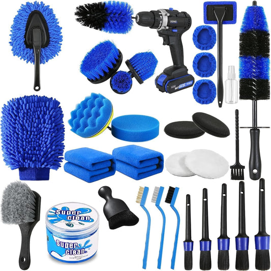 Korins 33Pzs Juego de Cepillos para Coches, Kit de Limpieza del Coche, Kit de Detallado del Coche, Cepillos de Limpieza, Herramienta para Limpiar el Parabrisas del Coche