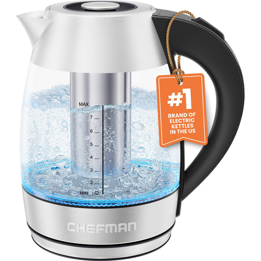 Chefman Fast W/luces LED Auto Shutoff & Hervir Seco Protección Inalámbrica, Sin BPA, Extraíble, 1,8 litros, Hervir rápido + infusor de té