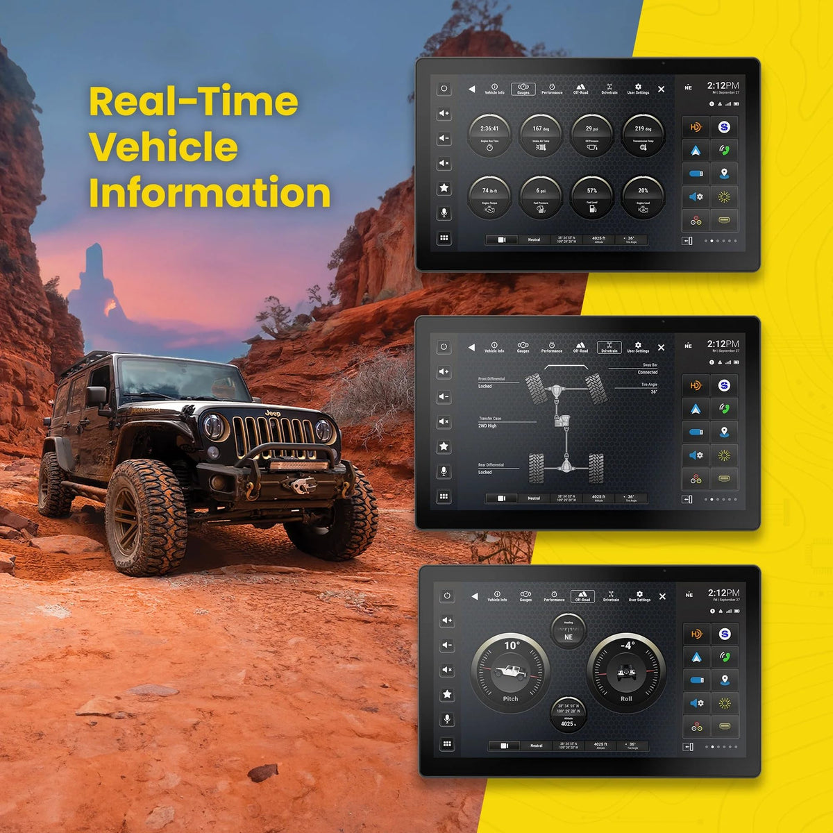 Estéreo Touchscreen Stinger HORIZON12 Negro con CarPlay y Auto para Wrangler JK (2011-18)