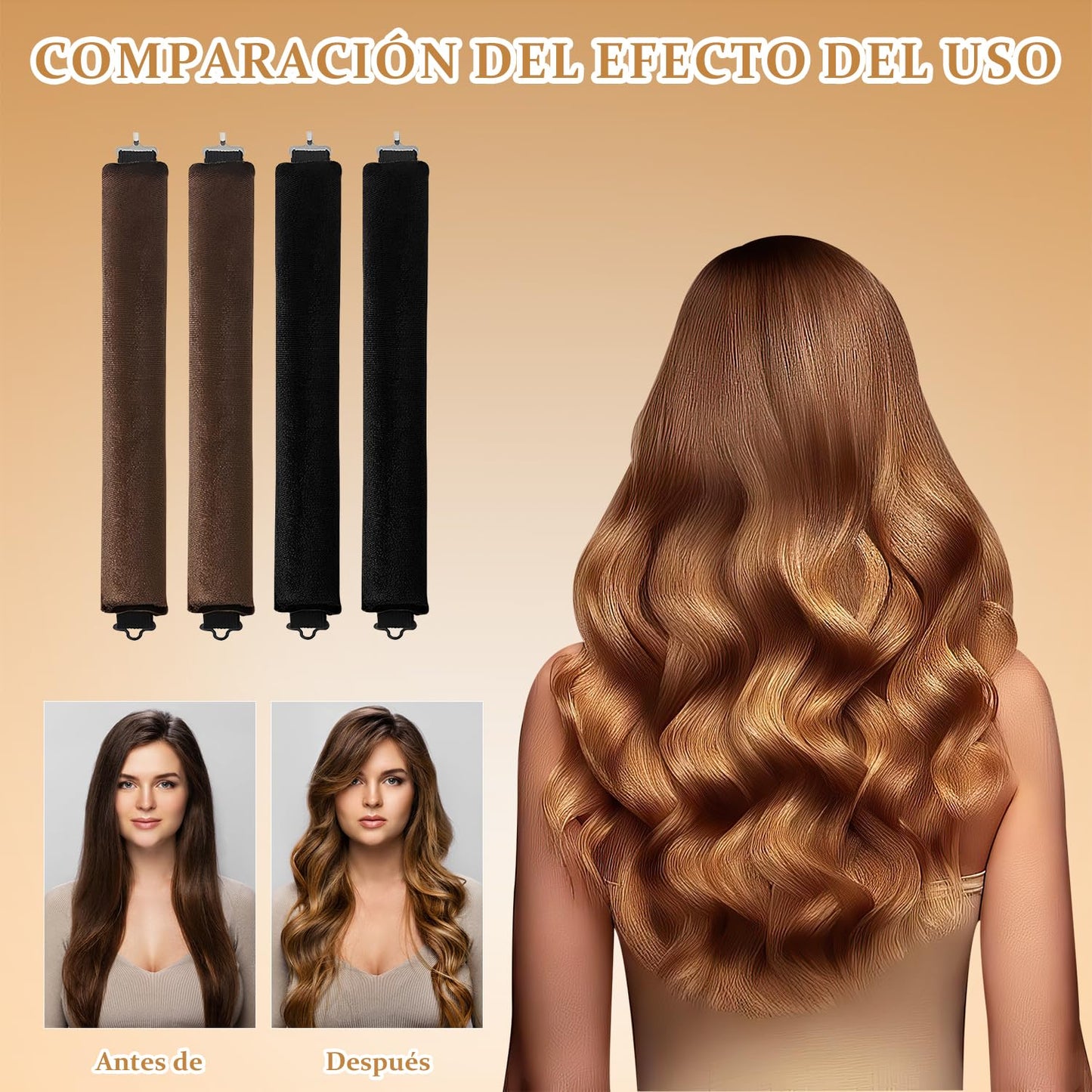 Yanlin Rizadores de Cabello Sin Calor, 4PCS Tubos para Peinar el Cabello, Cinta Para Rizar Sin Calor para Dormir, Rizador Sin Calor Para Cabellos Cortos y Medios, Herramientas de Peluquería