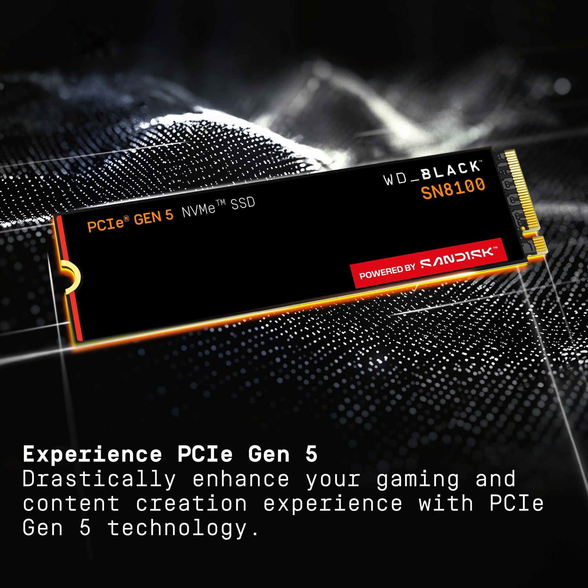WD_BLACK 1TB SN8100 NVMe SSD Unidad interna de estado sólido - Gen 5 PCIe 5.0x4, M.2 2280, Seq. Velocidades de lectura de hasta 14.900 MB/s, lo mejor para aplicaciones de IA, juegos y edición de video
