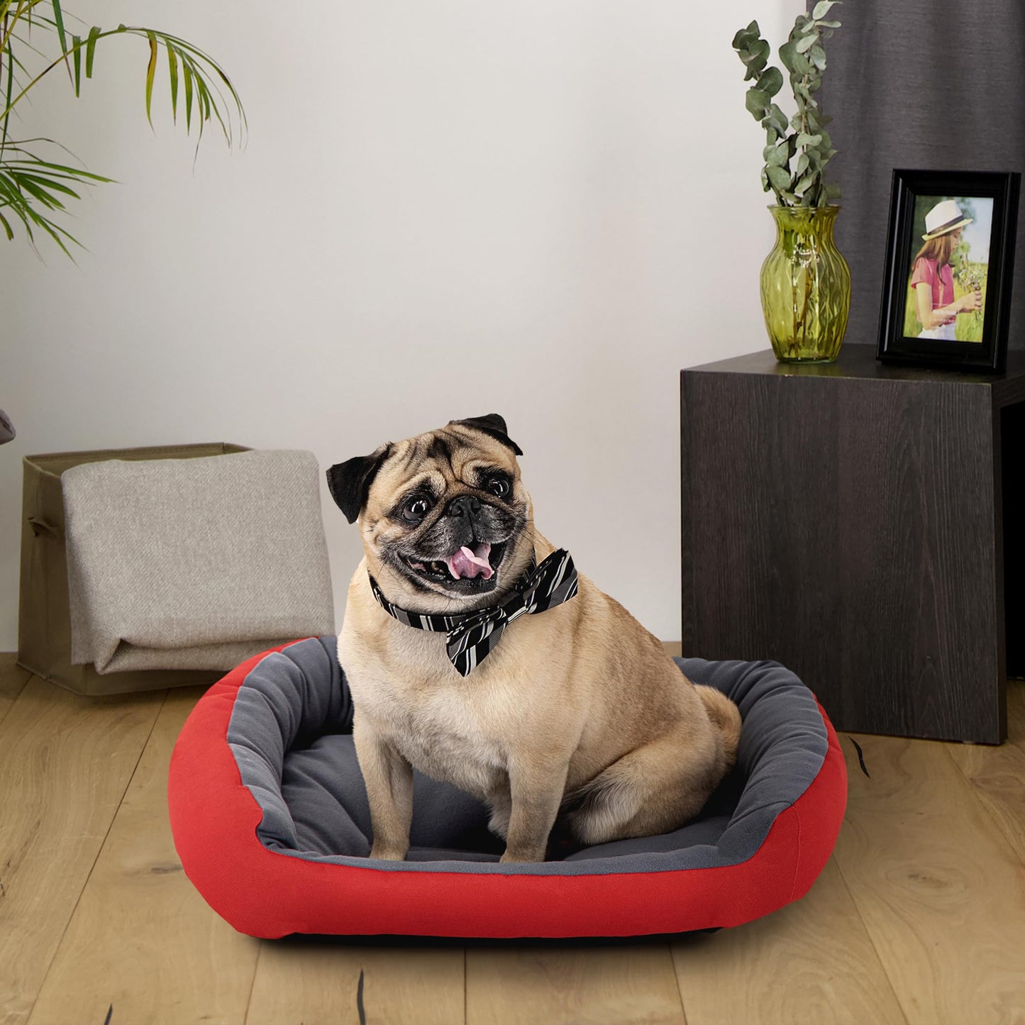 Cama para Perro Hills Rojo Gris Resistente y Confortable con Relleno Suave