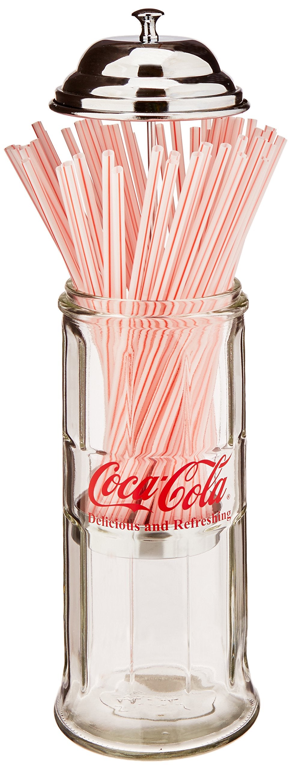 Juego de Salero y Pimentero Tablecraft Coca-Cola Plateado con Rejilla de Metal Cromada, Dispensador de Paja, Pequeño