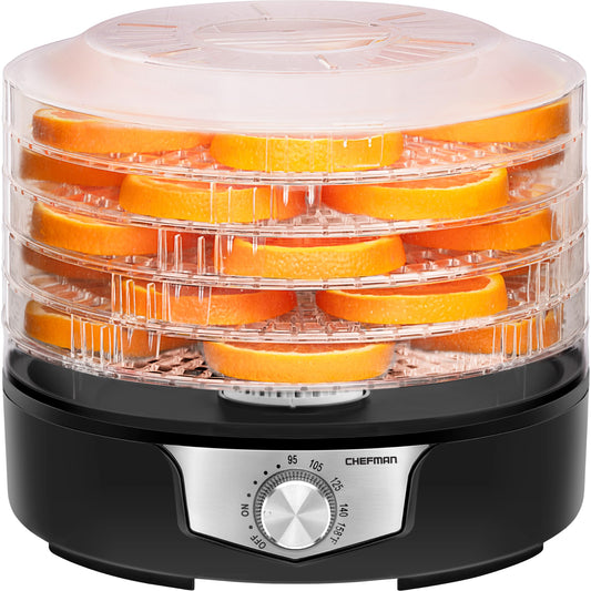 Chefman - Deshidratador de alimentos 5 bandejas transparentes de 11.4 pulgadas, control de temperatura ajustable, crea bocadillos secos para la familia, prepara frutas, verduras, carnes y hierbas