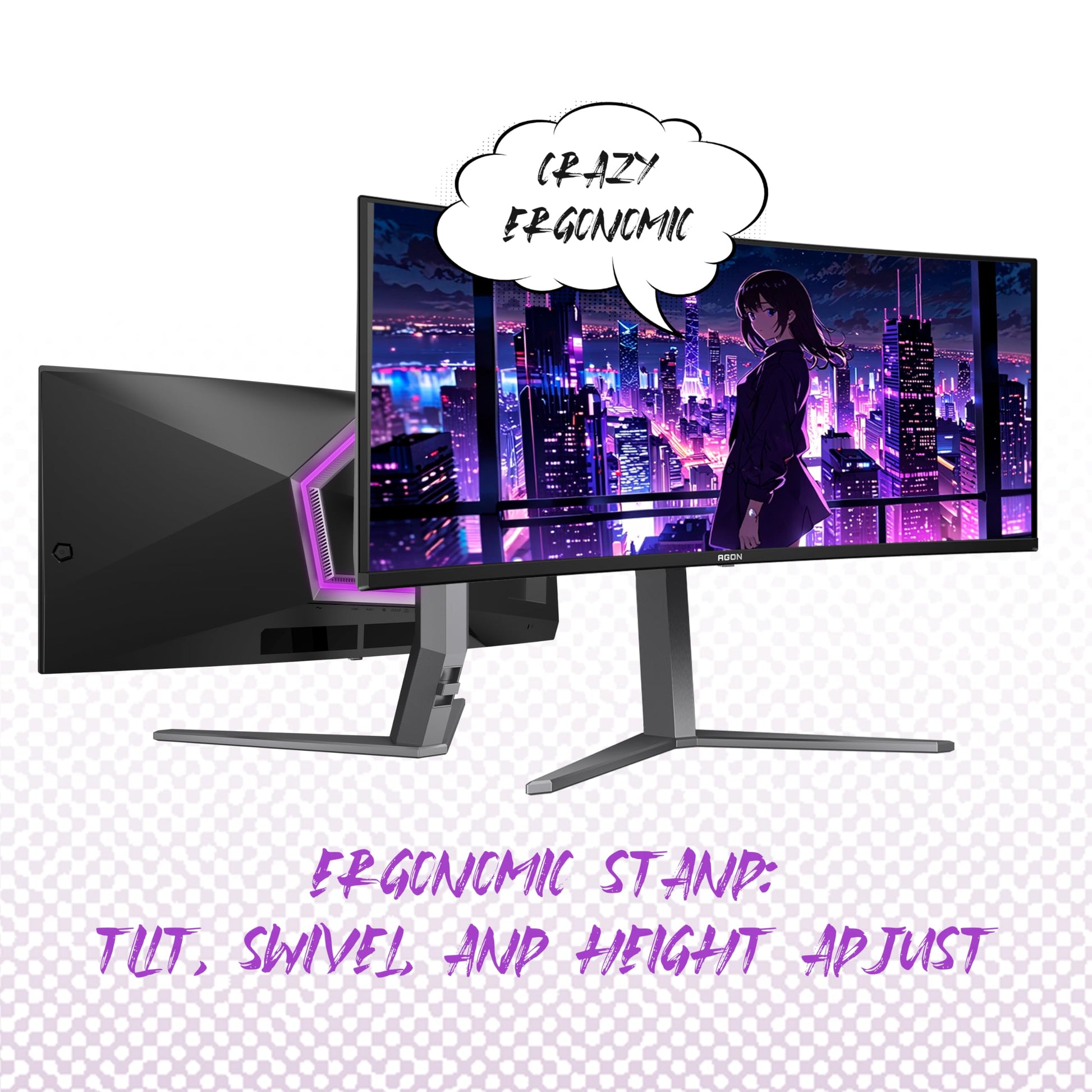 AOC Agon PRO AG346UCD Monitor de juego QD OLED ultra ancho curvado de 34 pulgadas, WQHD 21:9 3440 x 1440, 175Hz 0.03ms, compatible con G-Sync, HDR 400 True Black, USB 3.2, altura ajustable, lista para