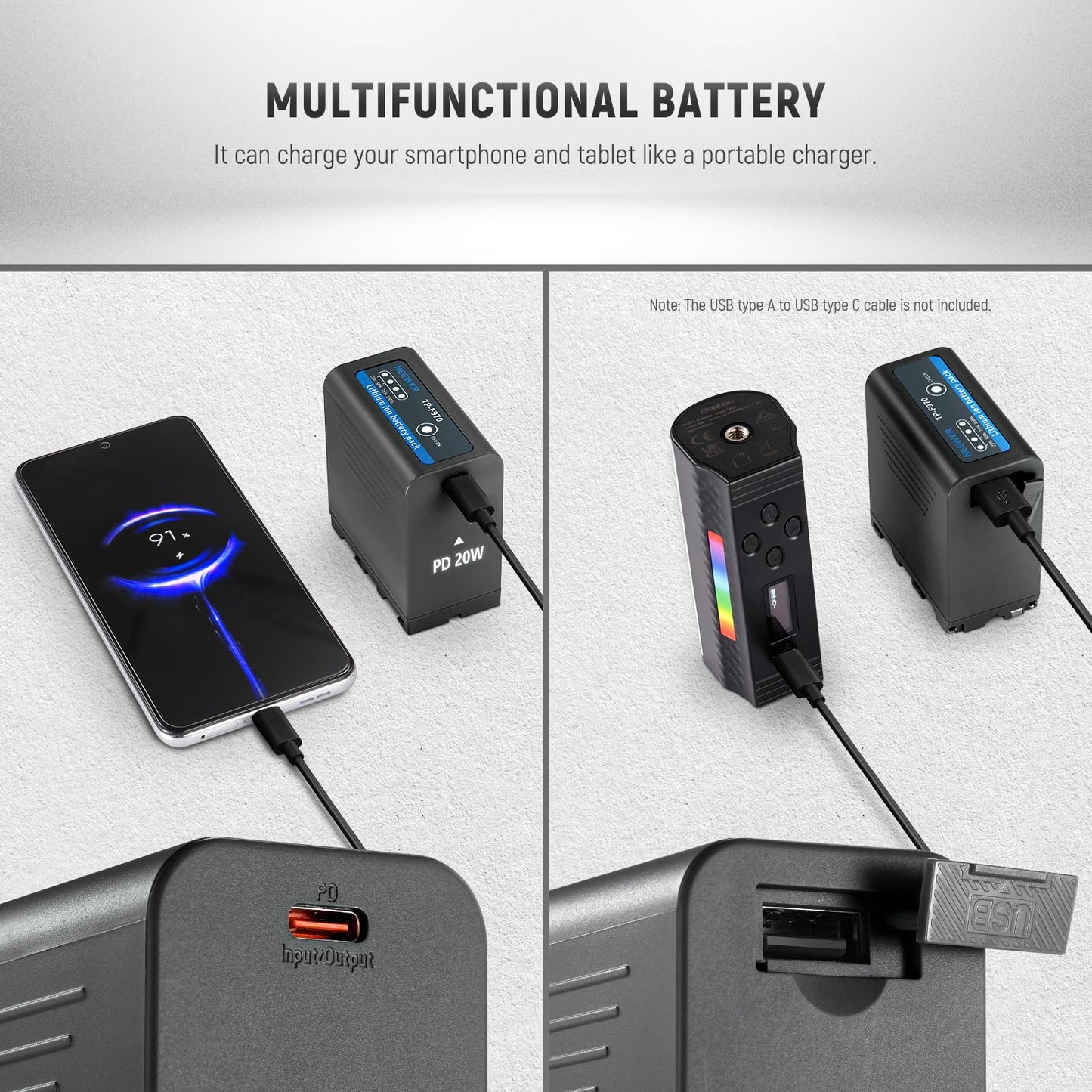 Batería de Repuesto NEEWER NP-F970 Negra 7800mAh con Carga Rápida para Cámara y Videocámara