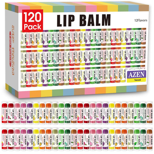 AZEN- Paquete de 120 bálsamos labiales, bálsamo labial natural a granel, producto para el cuidado de los labios, bálsamo labial hidratante para labios secos y agrietados
