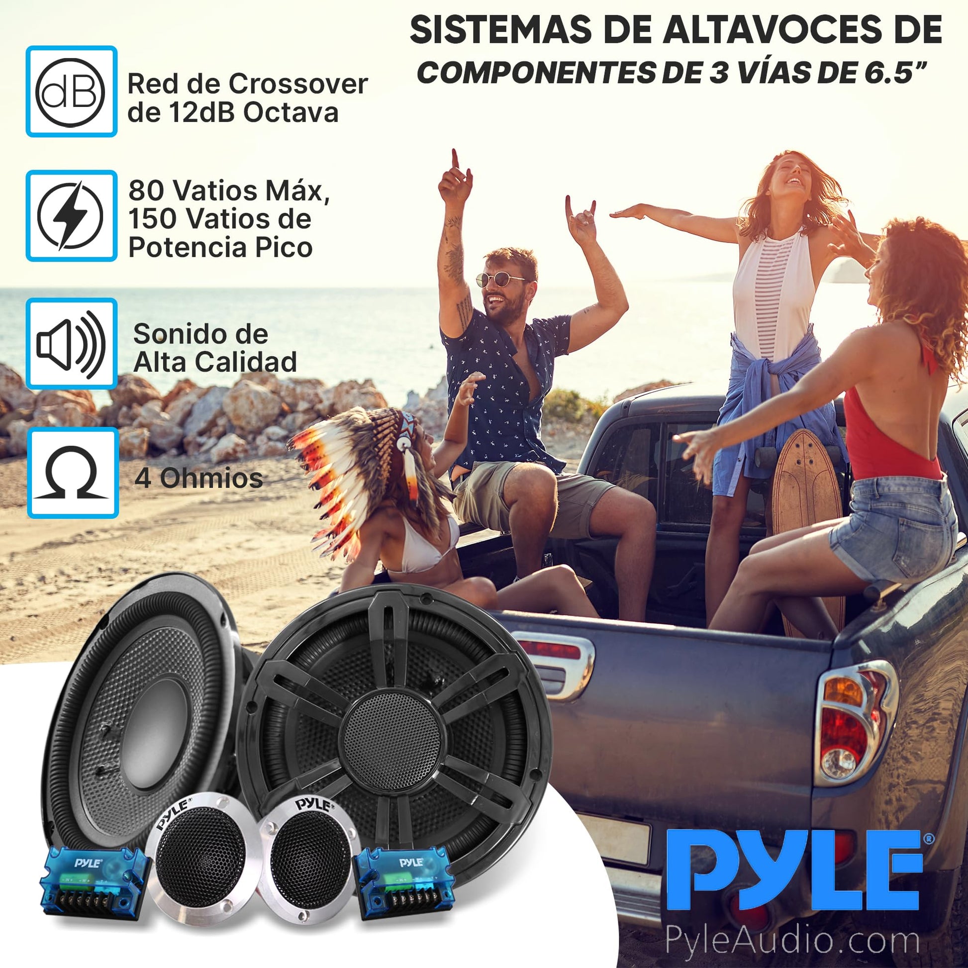Bocinas de Coche Pyle 6.5 Pulgadas con Tweeters de Aluminio y Redes de Cruce