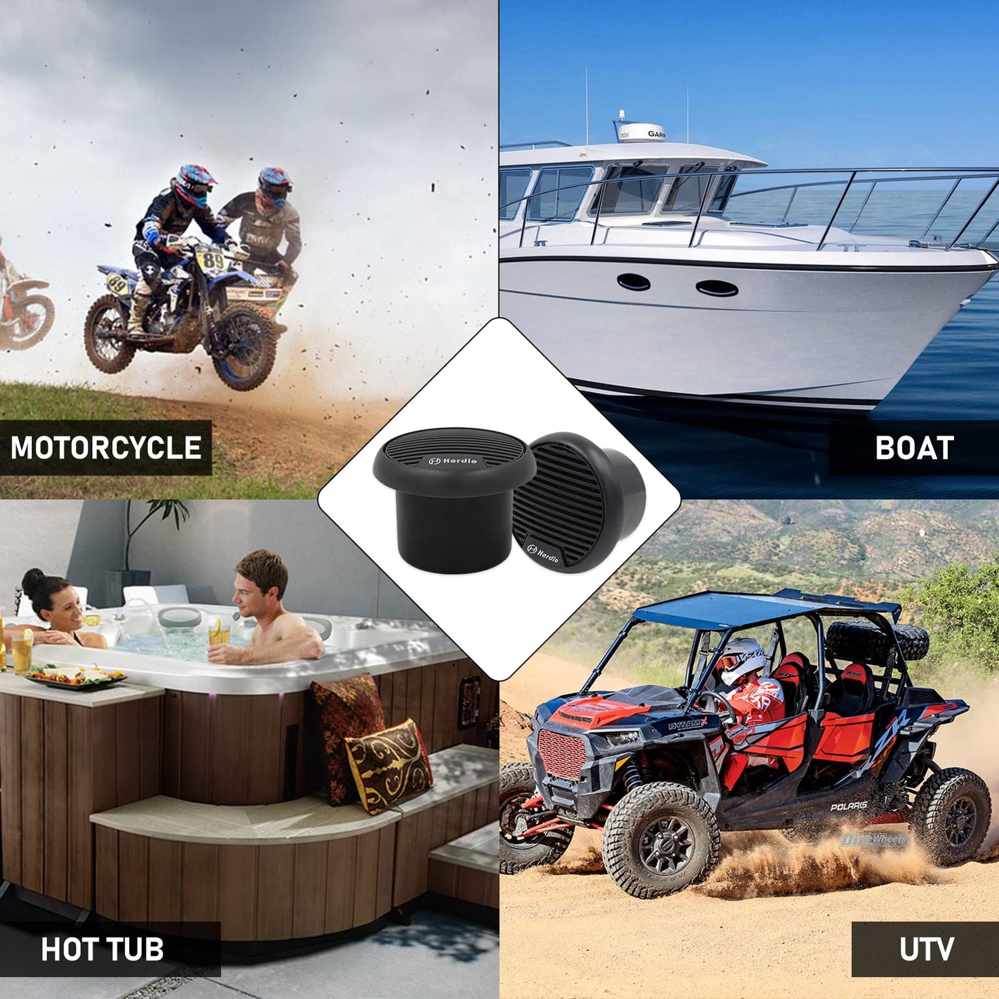 Herdio - Altavoces Bluetooth para Motocicleta con bañera de hidromasaje estéreo con Potencia máxima de 140 W (Negro)