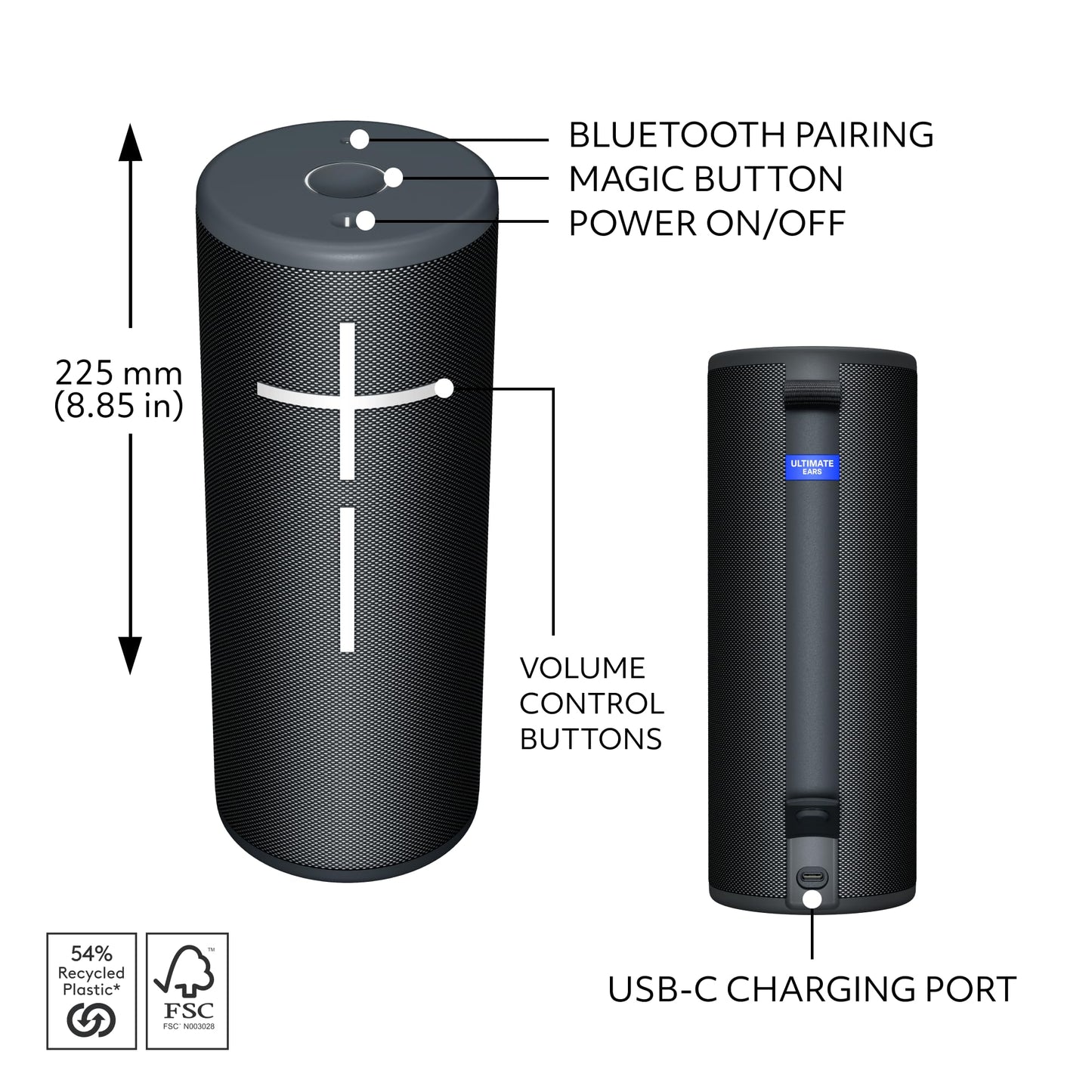 Ultimate Ears MEGABOOM 4 Altavoz Bluetooth Portátil Impermeable, Sonido de 360 Grados, Graves Atronadores, Alcance de 147 pies, Batería de 20 Horas, Altavoz Flotante - Negro (Reacondicionado)
