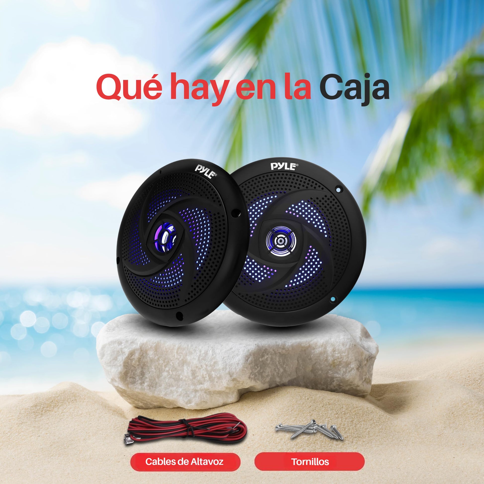 Pyle Bocinas Marinas Dobles de 6.5 Pulgadas. Sistema de Sonido Estéreo para Exteriores Resistente al Agua. Luz LED. Potencia 240 Watts. 1 Par. Negro