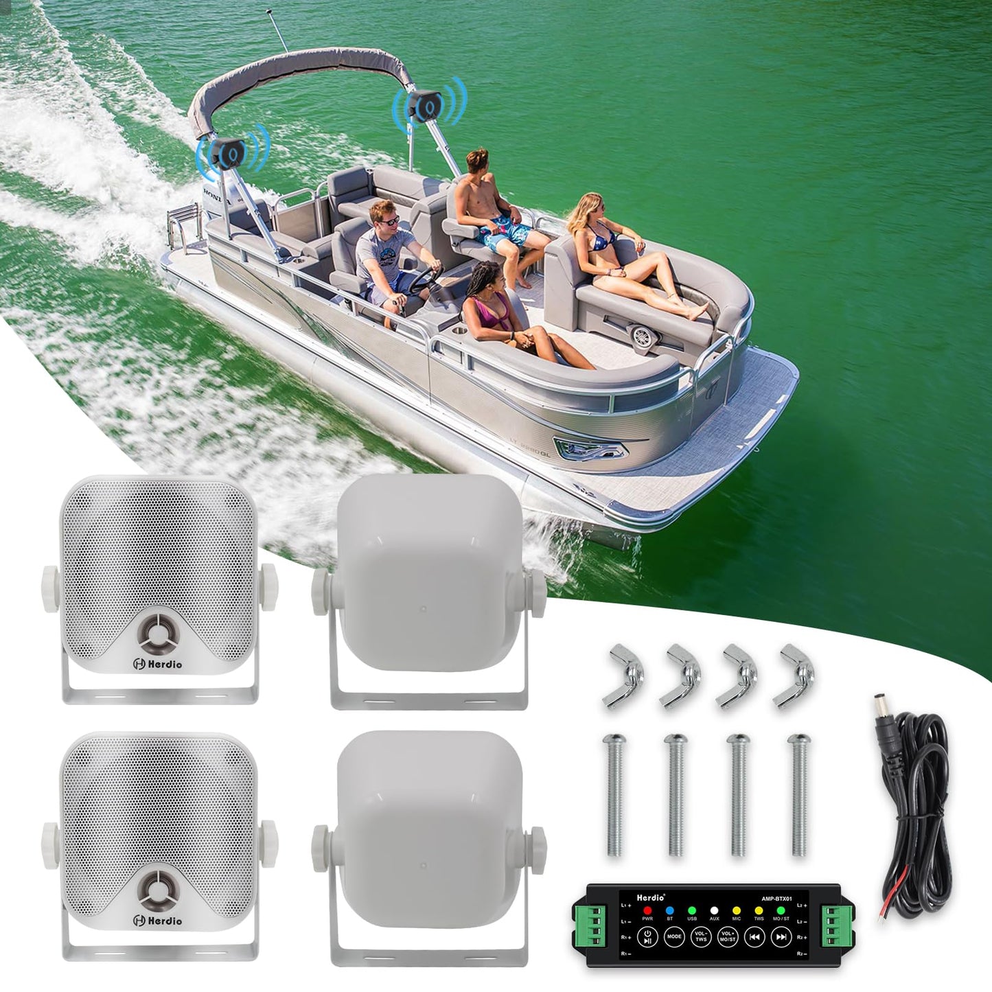 Herdio Altavoces Bluetooth para carrito de golf de 4 pulgadas, 240 W, impermeables, para exteriores, barco, ATV, UTV, RZR, caravana, tractor, camión, jeep, patio, Powersports, 2 pares (blanco)