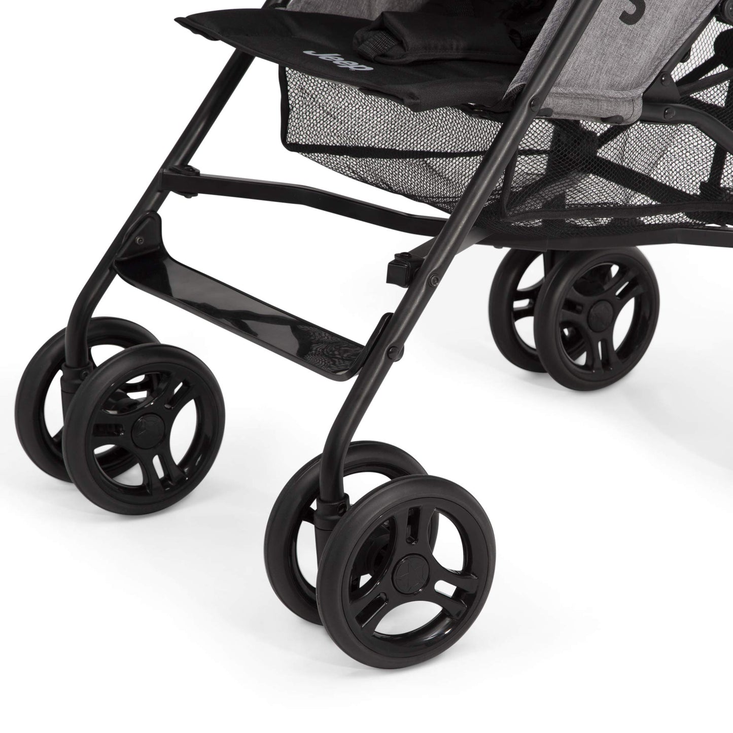 Jeep PowerGlyde Plus - carriola de viaje ligero para niños, con marco de aluminio, reclinación de 4 posiciones, cesta de almacenamiento extragrande, gris