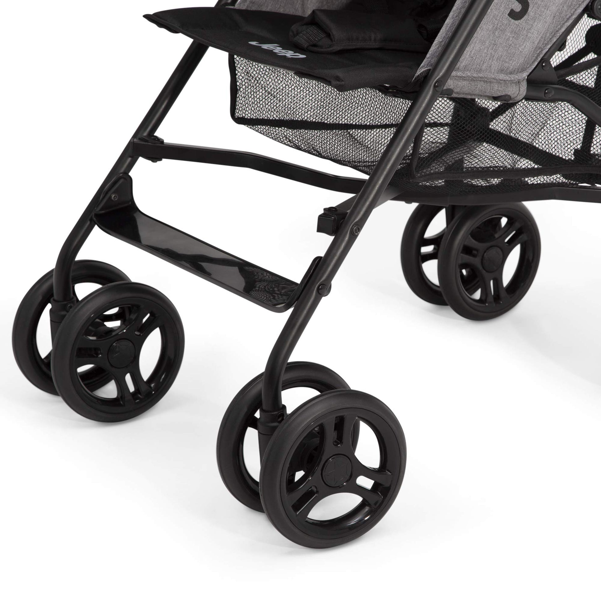 Jeep PowerGlyde Plus - carriola de viaje ligero para niños, con marco de aluminio, reclinación de 4 posiciones, cesta de almacenamiento extragrande, gris
