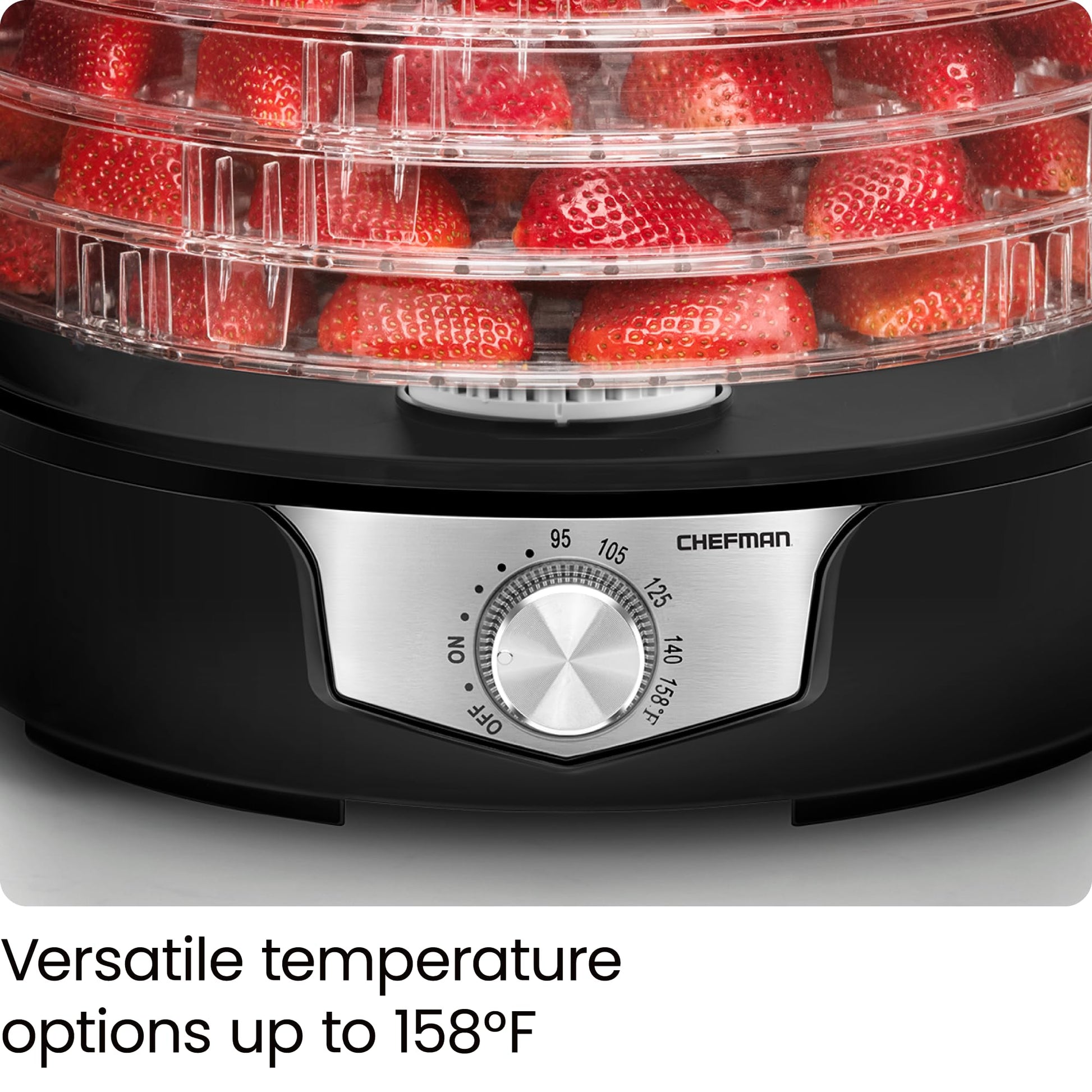 Chefman - Deshidratador de alimentos 5 bandejas transparentes de 11.4 pulgadas, control de temperatura ajustable, crea bocadillos secos para la familia, prepara frutas, verduras, carnes y hierbas