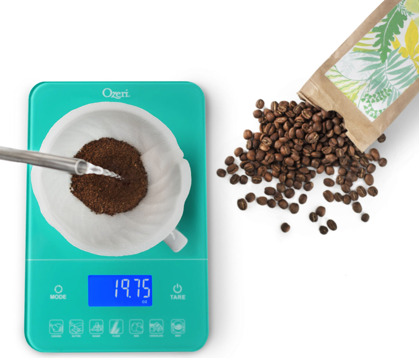 Balanza de cocina digital Ozeri Touch III con 22 lb (10 kg) de capacidad y contador de calorías, hecha de vidrio templado