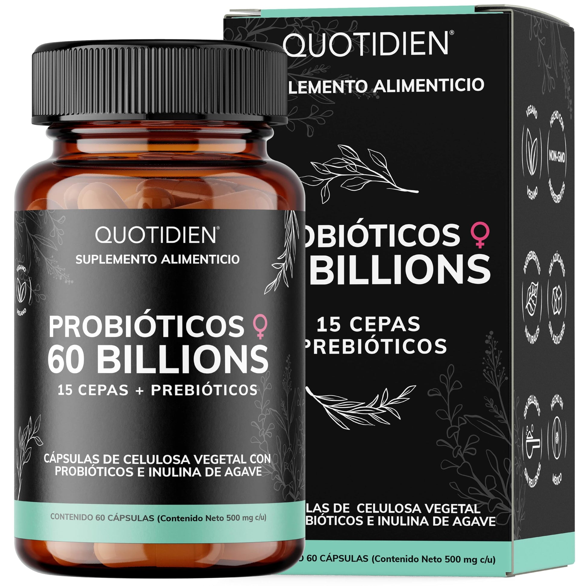 Probióticos Quotidien 60B Inulina de Agave para Mujer 15 Cepas Liberación Tardía