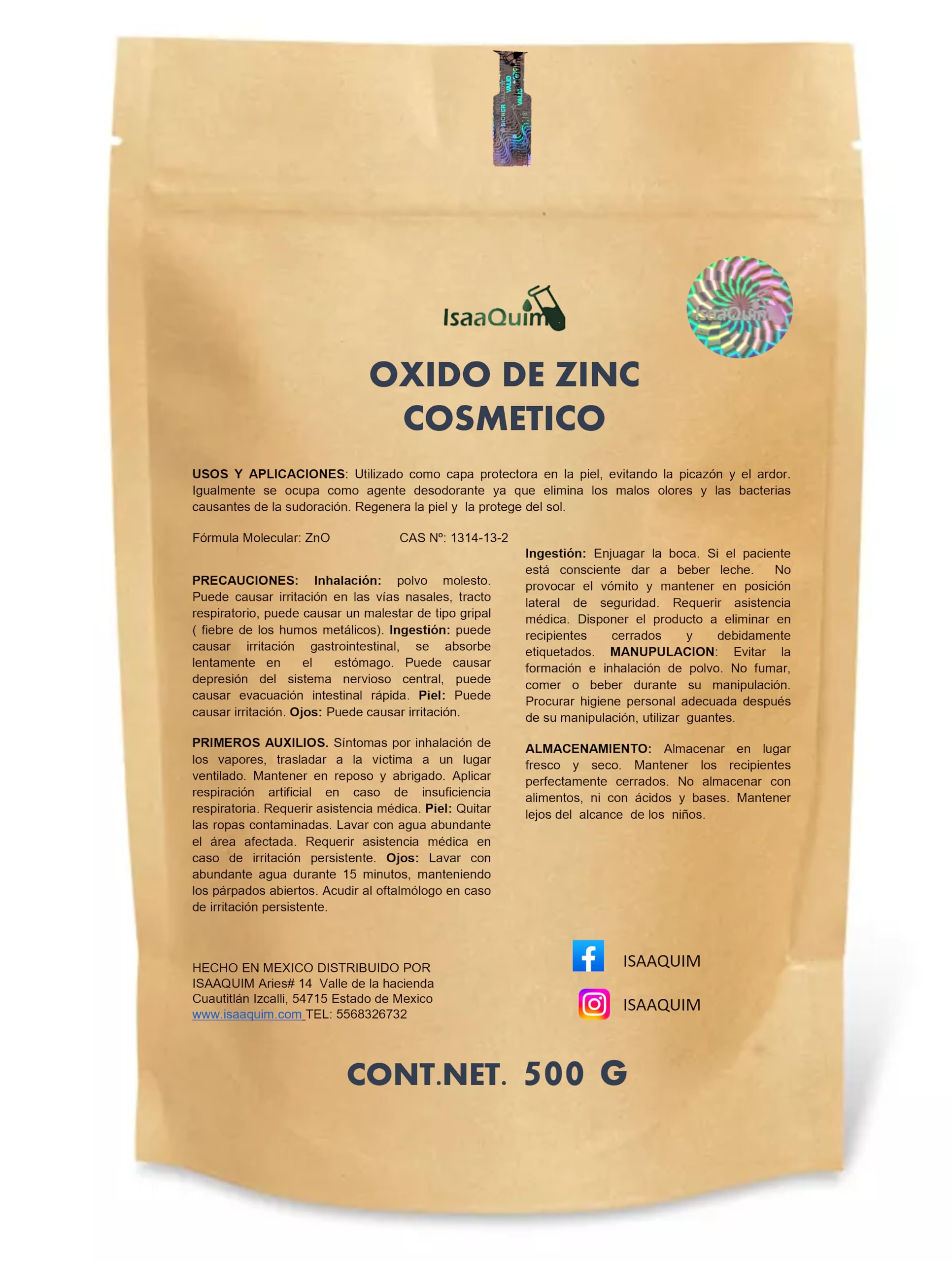 Óxido de Zinc Cosmetico 500gr