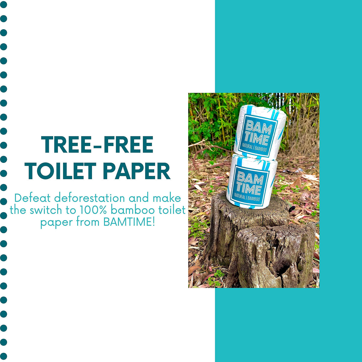 Papel Higiénico BAMTIME Bambú Acolchado 3 Capas, 24 Rollos para Camping y Caravanas