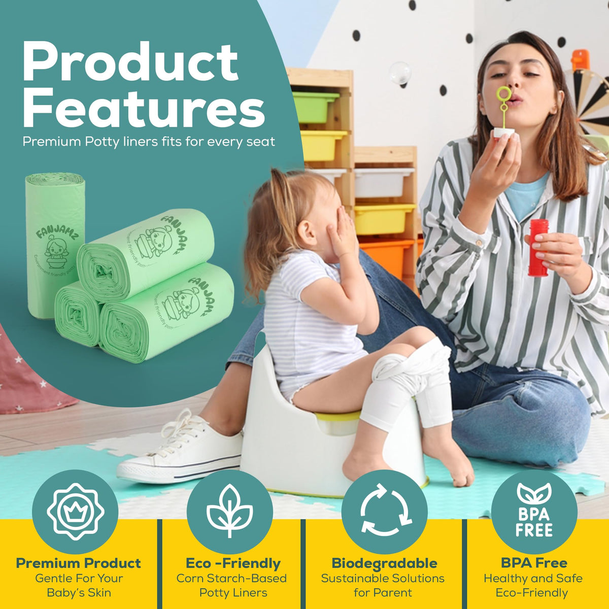 Bolsas para inodoro portátil, con certificación OK Compost para baño, 5 litros, a prueba de fugas, ideales para bebés y mascotas