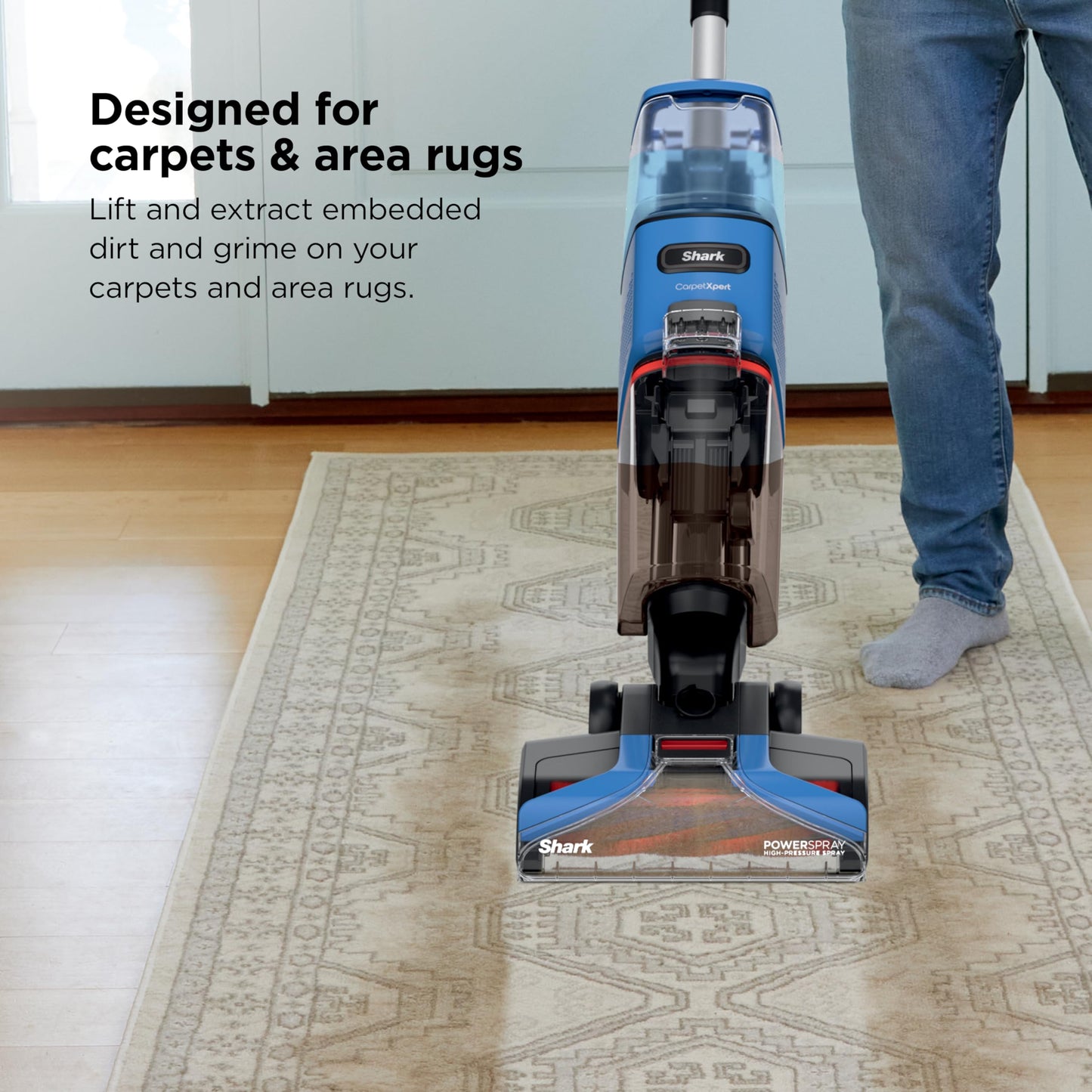 Limpiador Vertical de Alfombras Shark CarpetXpert Azul Ligero y Potente para Mascotas