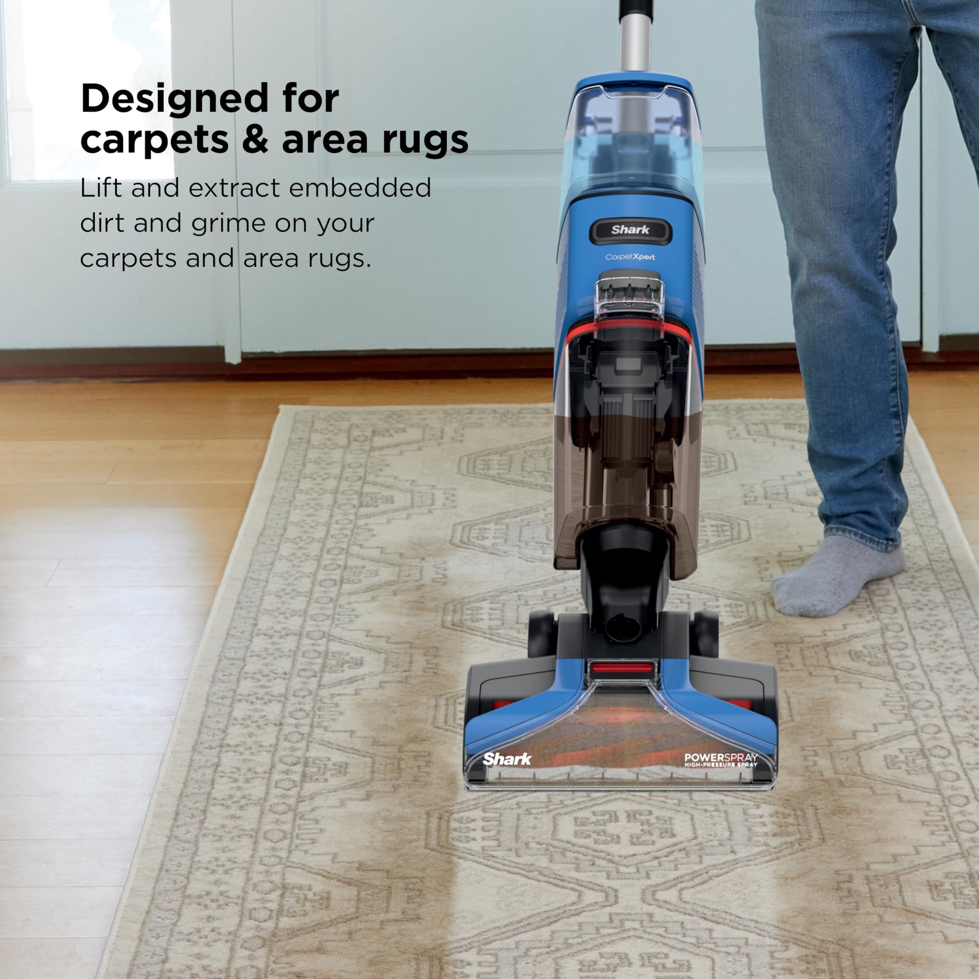 Limpiador Vertical de Alfombras Shark CarpetXpert Azul Ligero y Potente para Mascotas